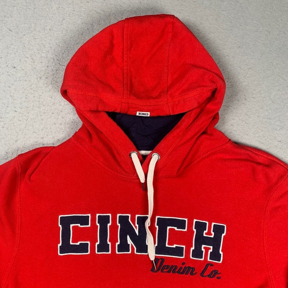 Cinch Hoodie Mens Large Red Denim Co Embroidered Pullover Sweatshirt Western - Picture 4 of 13